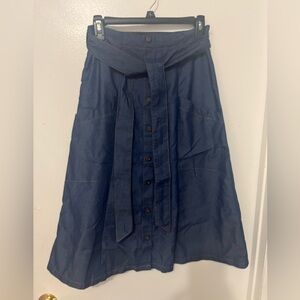 Metro Wear Navy Button-Front A-Line Midi Skirt with Self-Tie Belt